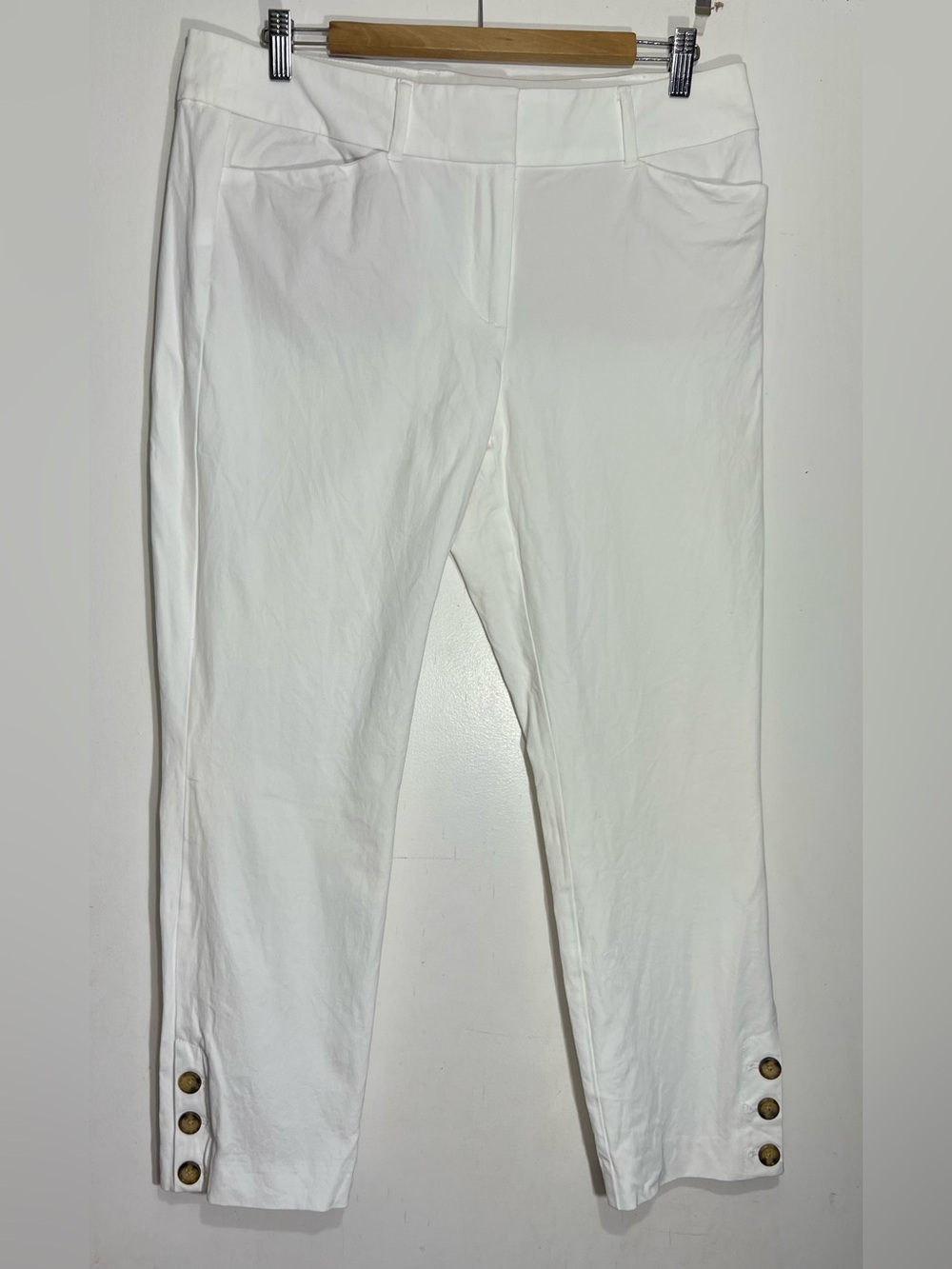 Loft White Ponte Crop Pants with Button Cuffs size 12